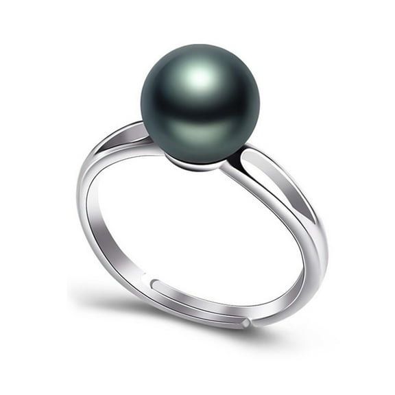 HETICA Black Pearl Rings for Women, Sliver 8mm Black Pearl Rings for Women Adjustable Open Ring Women Fashion Jewelry Gift