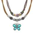 thumbnail image 1 of HETICA Beaded Hippie Necklace for Women, Adjustable Leather Rope with Wooden Beads and Turquoise Butterfly Pendant, 1 of 6