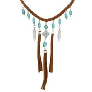 HETICA Boho Necklace for Women - Adjustable Braided Tassel Choker with Vintage Feather Accent - Stylish Fashion Jewelry
