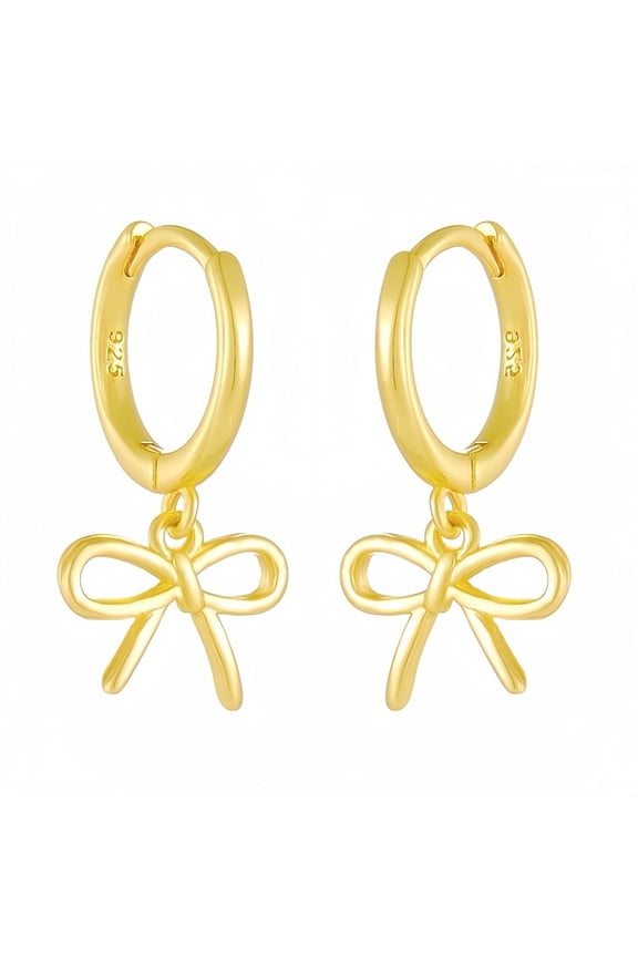 Gold Bow Hoop Earrings for Women, Lightweight Small Huggie Dangle Jewelry