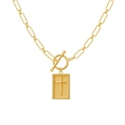 HETICA Chunky Cross Necklace Gold Silver Toggle Clasp Rectangle Cross Charm Paperclip Chain Necklace for Women Religious Simple Jewelry Gift