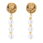 HETICA Dangle Drop Earrings for Women, Gold Relief Rose Long White Artificial Pearl Stud Earrings Jewelry Gifts for Women