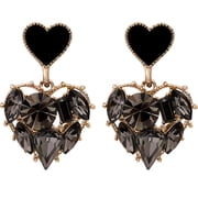 HETICA Double Heart Earrings for Women, Black Cubic Zirconia Heart Drop Earrings Love Heart Dangle Earrings Jewelry Gifts for Women