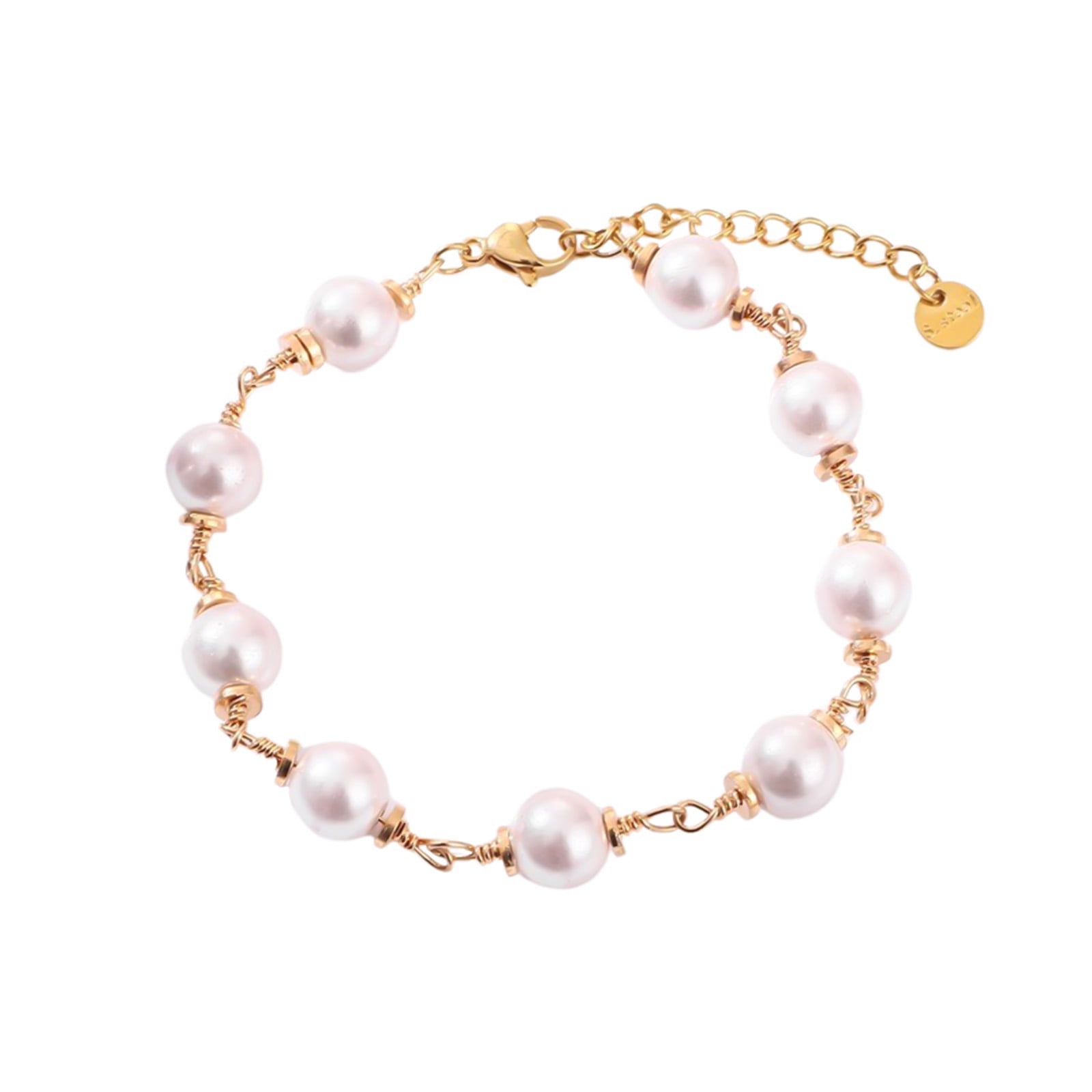 HETICA Gold Pearl Bracelet, 14k Gold Plated Titanium Steel Pearl Adjustable Bracelet, Delicate Pearl Bracelet Jewelry Women Girls Gift