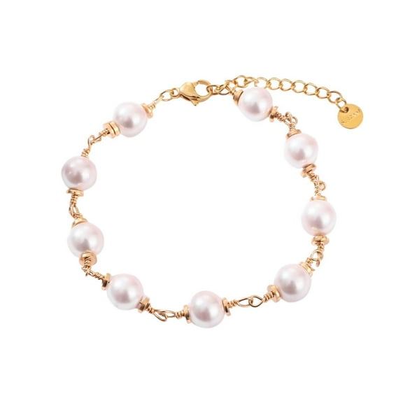 Gold Pearl Bracelet, 14k Gold Plated Titanium Steel Pearl Adjustable Bracelet, Delicate Pearl Bracelet Jewelry Women Girls Gift