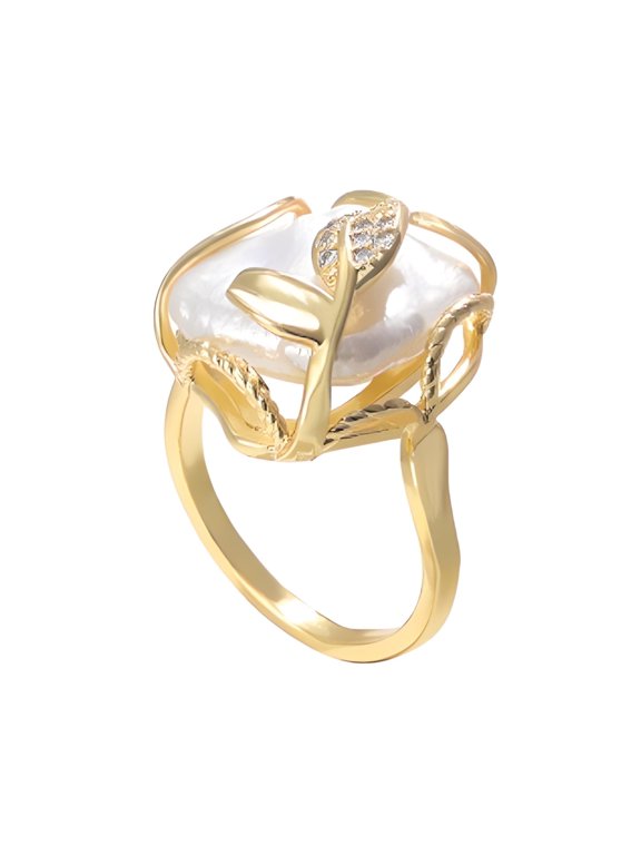 Irregular Leaf Shape Rhinestone Ring, Gold Vintage Stacking Ring, Open End Adjustable Statement Ring, Fashion Jewelry Ring Gift for Women