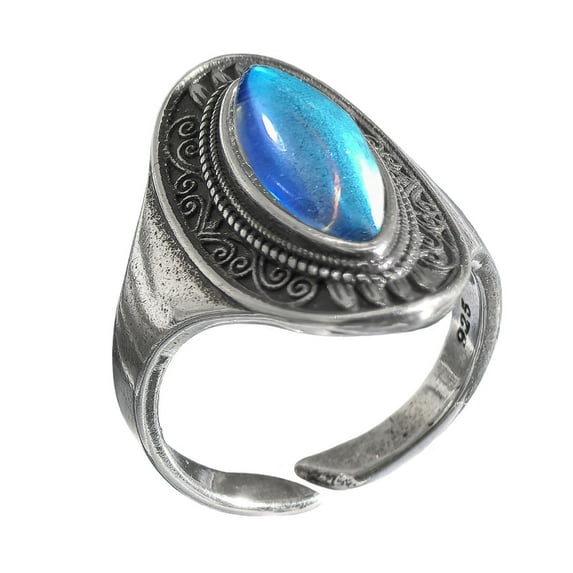 HETICA Labradorite Ring Blue Vintage Bohemian Ring Handmade Fashion Women's Statement Ring