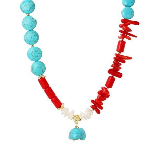 HETICA Oval Turquoise Necklace for Women Bohemian Red Turquoise Bead Jewelry Unique Design Handcrafted Lightweight Choker Perfect Gift for Bohemian Style Lovers
