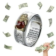 HETICA Pixiu Feng Shui Ring for Men Women, Adjustable Wealth and Protection Good Luck Money Amulet, Fortune Wide Face Ring