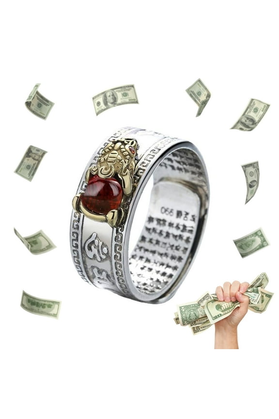 Pixiu Feng Shui Ring for Men Women, Adjustable Wealth and Protection Good Luck Money Amulet, Fortune Wide Face Ring