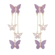 HETICA Purple Butterfly Tassel Zirconia Drop Earrings for Women, Elegant Wedding Jewelry Gift