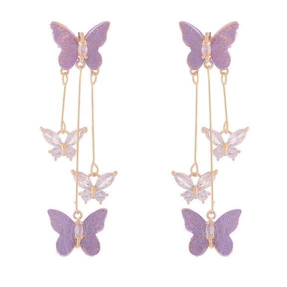 HETICA Purple Butterfly Tassel Zirconia Drop Earrings for Women, Elegant Wedding Jewelry Gift