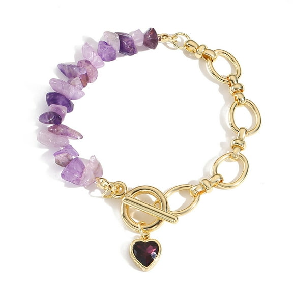 HETICA Purple Crystal Toggle Bracelet for Women Heart Charm Gold Chain Bracelet Jewelry Gift Unique Stylish Accessory for Any Occasion Durable Allergy-Free Design Perfect for Birthdays Anniversaries