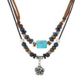 thumbnail image 1 of HETICA Bohemian Tribal Flower Necklace with Turquoise & Wood Beads, Adjustable Braided Hemp Cords, Women's, 1 of 7