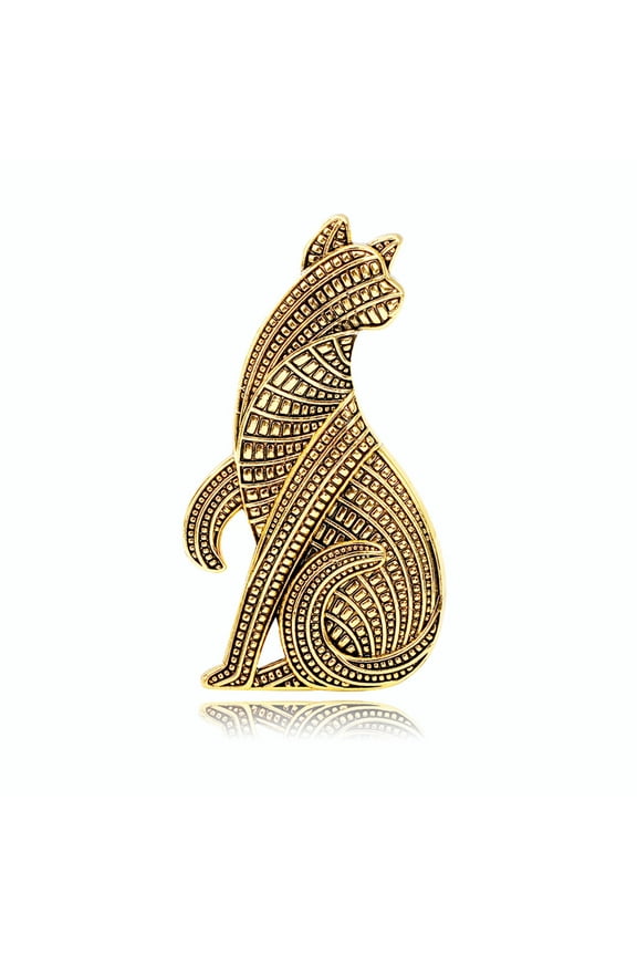 Vintage Cat Brooch for Women, Antique Gold Vintage Grain Textured Animal Brooch Lapel Pin Dress Accessory for Men Women's Birthday Anniversary Christmas Jewelry Gift