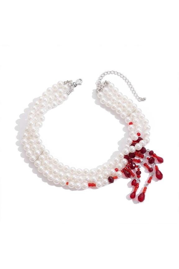 Vintage Gothic Blood Necklace - Multi-Layered Faux Pearls & Crystal Drops Jewelry for Women - Ideal Accessory for Vampire Parties & Halloween Celebrations!