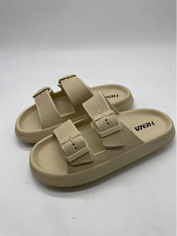 HEVA Women's Comfort Slides Double Buckle Adjustable EVA Flat Sandals