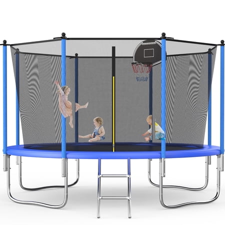 SENCHO GINSYTALIOR Trampoline for Kid Adult 10FT Outdoor Trampoline with Safety Enclosure Net ladder