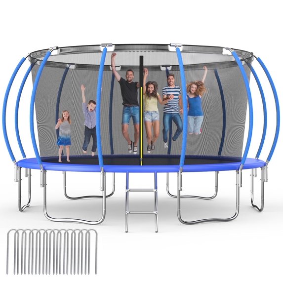 SENCHO GINSYTALIOR 16FT Trampoline for 2-3 Kids & 2 Adults Recreational Trampoline W/ Enclosure Net Outdoors Trampoline