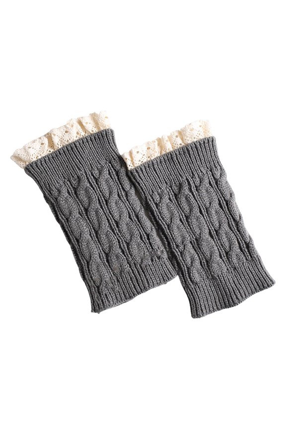 1 Pair Calf Covers for Boots Lace Trim Knitted Thick Keep Warm Over-the-Knee Socks High Elasticity Anti-slip Footless Calf Sleeves