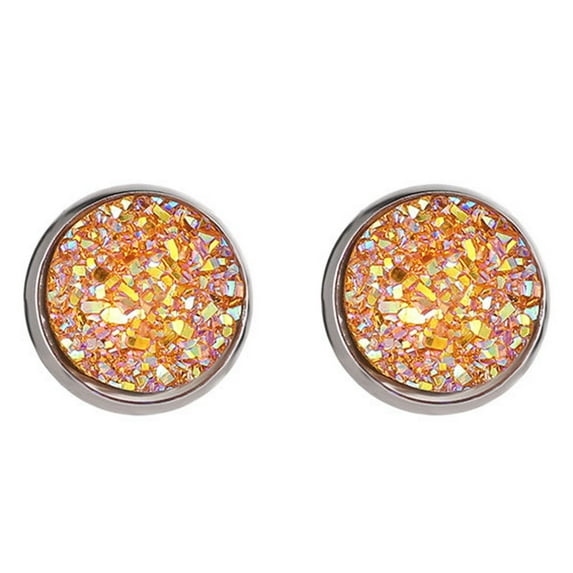 HEVIRGO 1 Pair Ear Stud Decorative Colorful Stainless Round Shaped Rhinestone Ear Stud for Gift Stainless Steel Orange