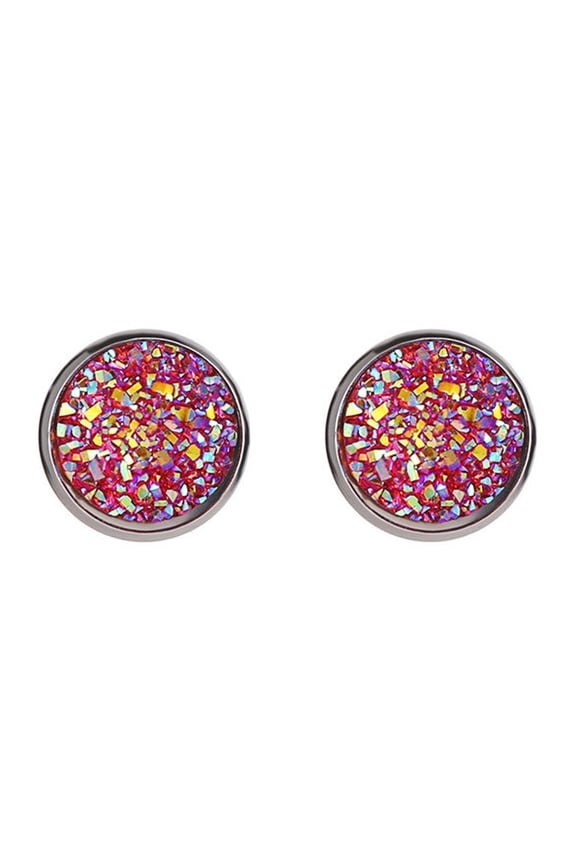 1 Pair Ear Stud Decorative Colorful Stainless Round Shaped Rhinestone Ear Stud for Gift Stainless Steel Red