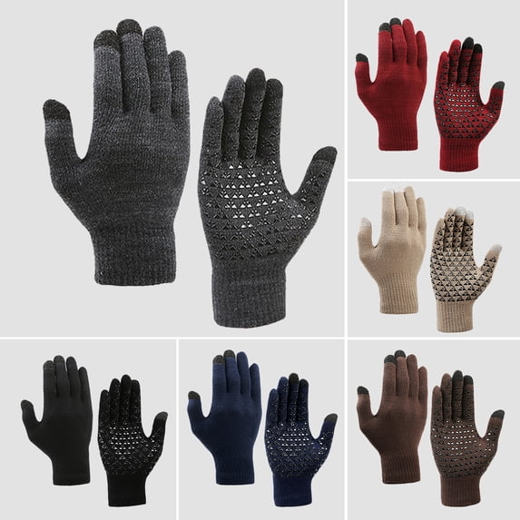 HEVIRGO 1 Pair Thermal Gloves Knitted Elastic Anti-slip Keep Warm Screen-touching Great Friction Particle Palm Winter Gloves Unisex Riding Gloves