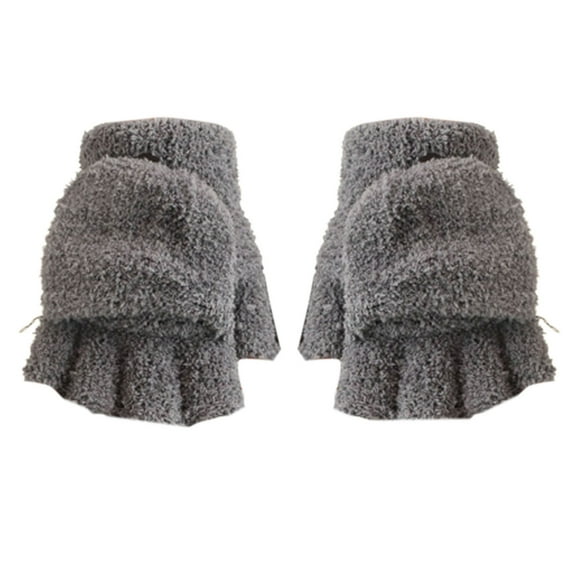HEVIRGO 1 Pair Warm Gloves Breathable All-match Good Thermal Insulation Flip Cover Fingerless Knitted Mittens for Writing(Grey)