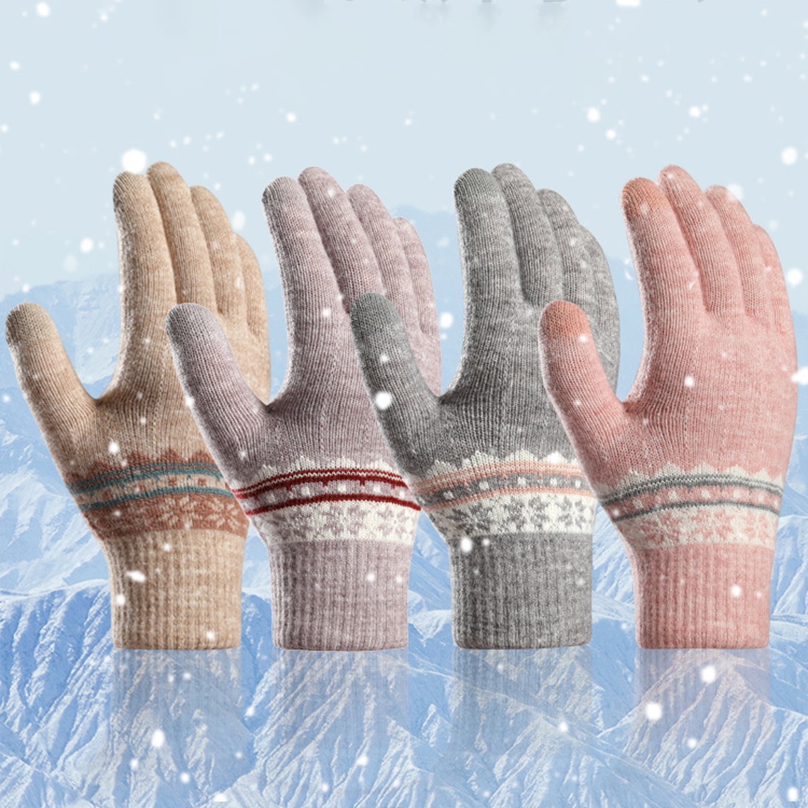 HEVIRGO 1 Pair Women Winter Gloves Touch Screen Knitted Elastic Thicken