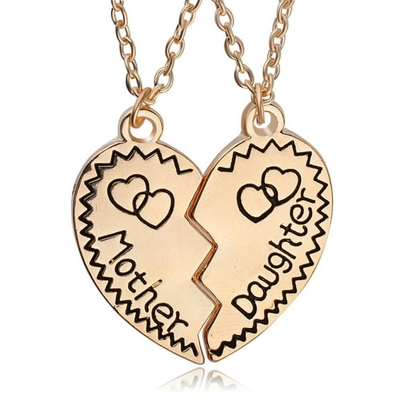 HEVIRGO 10Pairs Necklace Mother Daughter Letter Carving Attractive Alloy Heart Shape Design Clavicle Chain for Daily Life