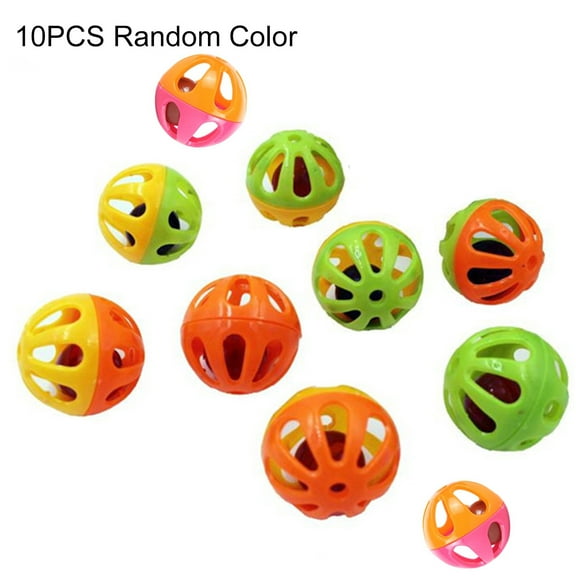 HEVIRGO 10Pcs Pet Cat Kitten Hollow Plastic Ball Bell Interactive Exercise Funny Toy Multi-color PP