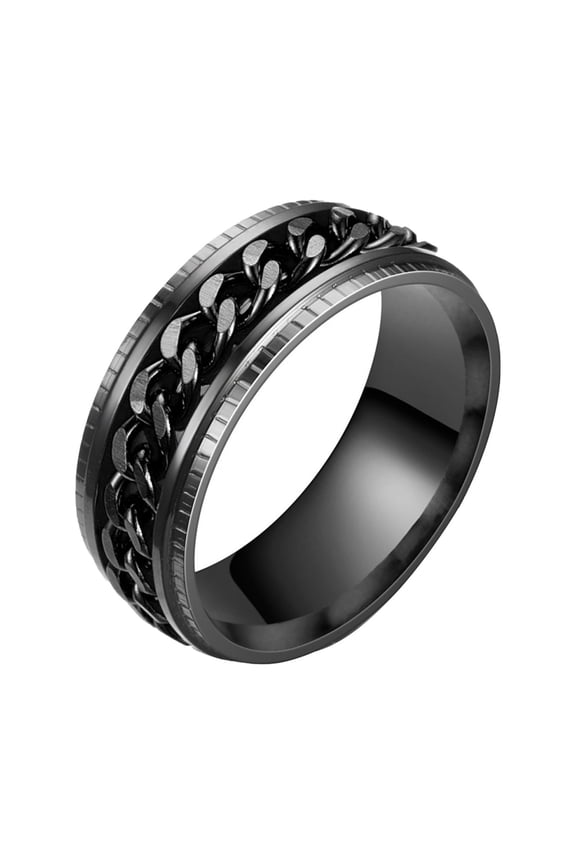 11PCS Men Ring Simple High Polished Fashion Jewelry Rotating Chain Inlaid Finger Ring for Party,Black,US 11