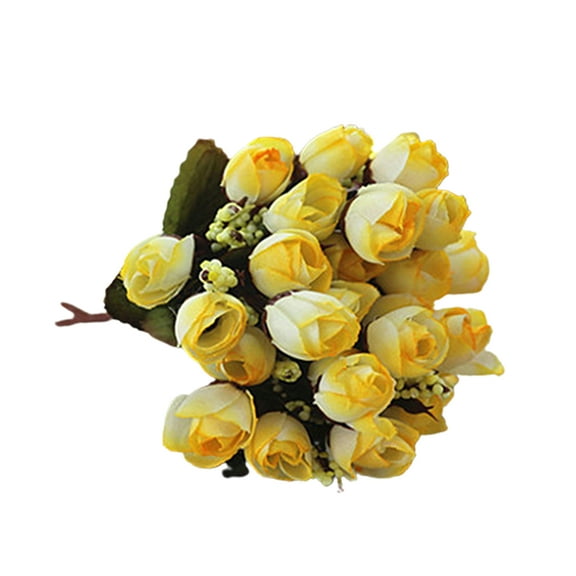 HEVIRGO 11PCS Sweet Artificial Rosebud Bouquet Home Wedding Cloth Rose 15 Flowers on 1 Piece,Yellow