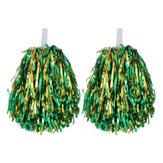 HEVIRGO 2 Pcs Cheerleader Pom Poms Metallic Foil Cheerleader Pom Poms Hand Flowers with Handle for Sports Competitions Celebrations