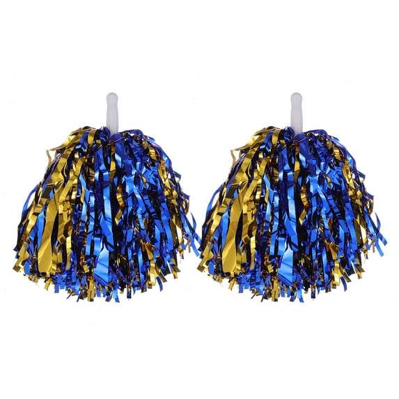 HEVIRGO 2 Pcs Cheerleader Pom Poms Metallic Foil Cheerleader Pom Poms Hand Flowers with Handle for Sports Competitions Celebrations