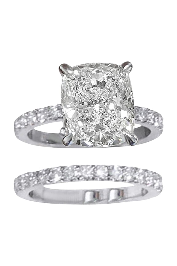 2 Pcs/Set Couple Ring Set Geometric Cubic Zirconia Wedding Bridal Matching Ring Electroplated Copper Birthday Anniversary Present Finger Rings