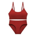 thumbnail image 1 of HEVIRGO 2 Sets Adjustable Straps Pads Wire Free High Waist Bra Panties Set Women Solid Color Seamless Sport Underwear,Red,XL, 1 of 8