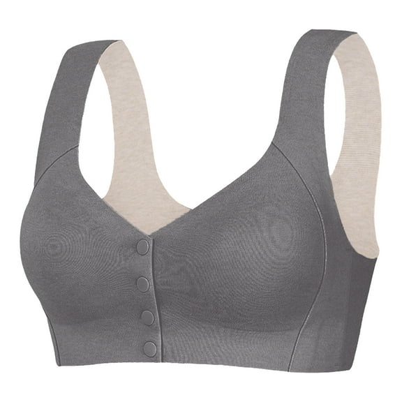 HEVIRGO 2PCS Women Sports Bra Elastic Shoulder Strap Detachable Chest Pads Front Button Closure Seamless Wireless Good Breathability Shockproof Push-up Yoga Daily Lady Bra,Grey,3XL