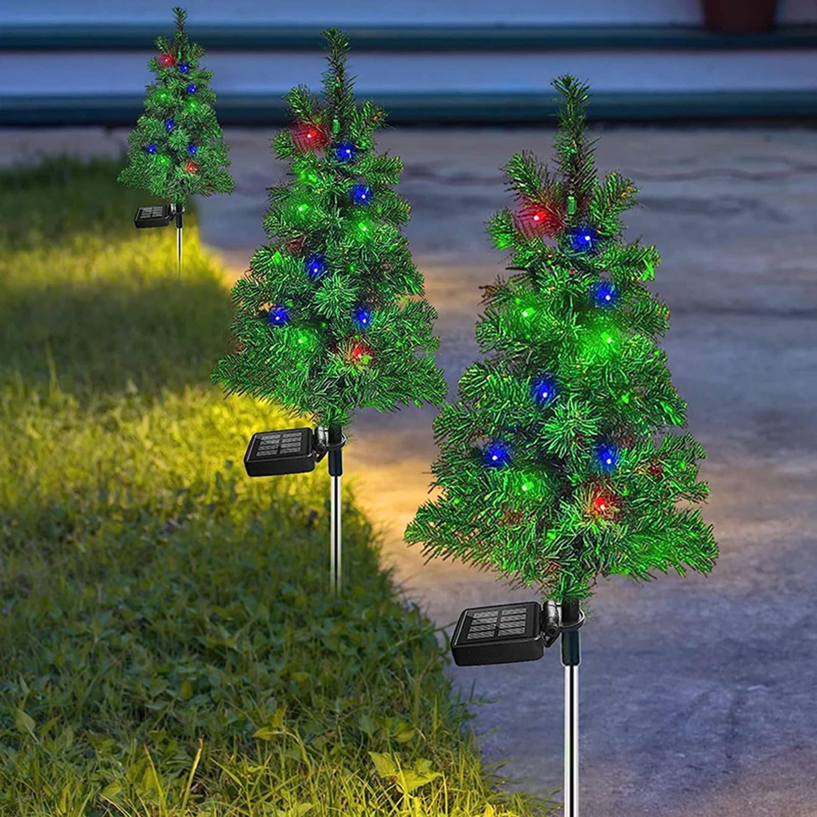 HEVIRGO 2Pcs Christmas Tree Solar Lights Easy to Use Energy Saving Solar Lamp for Pathway Yard