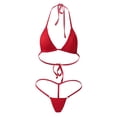 thumbnail image 1 of HEVIRGO 2Pcs Lady Solid Color Halter Mini Bra G-String Bikini Set Swimwear Swimsuit, 1 of 10