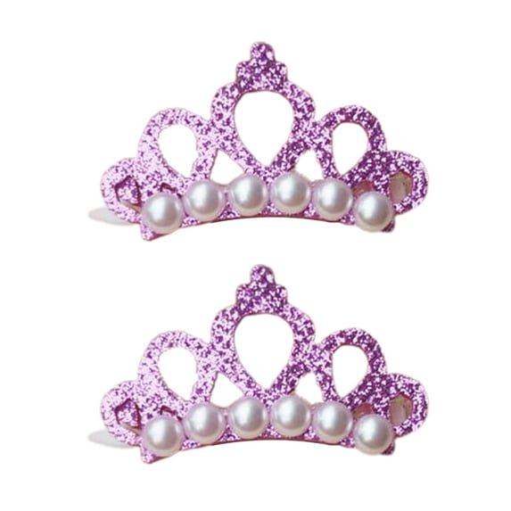 HEVIRGO 2Pcs Pet Hair Clips Faux Pearl Crown Shape Head Decoration Polyester Pretty Pet Dogs Hairpins for Teddy Clear Polyester