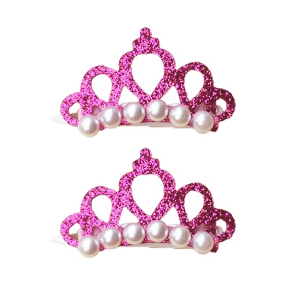 HEVIRGO 2Pcs Pet Hair Clips Faux Pearl Crown Shape Head Decoration Polyester Pretty Pet Dogs Hairpins for Teddy Red Polyester