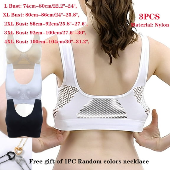 HEVIRGO 3PCS 3Color Plus Size Women Shockproof Breathable Wireless Push-up Vest Bra Sport Underwear