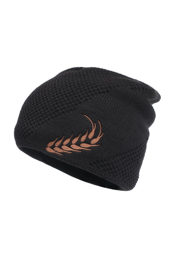 4PCS Winter Hat Stretchy Thick All Match Yarn Embroidered Wheat Fleece Fleece Cap for Daily Life,Black,One Size