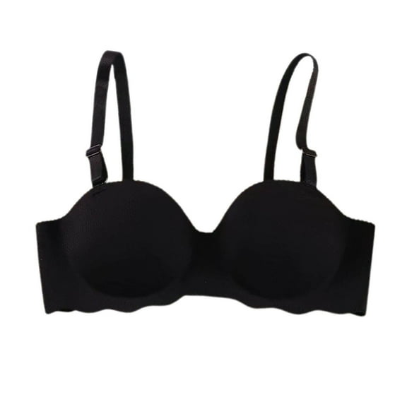 HEVIRGO 4PCS Women Bra Soft Underwear Ladies Seamless Push-Up Bra with Four Rows Buckles Everyday Wear,Black,D