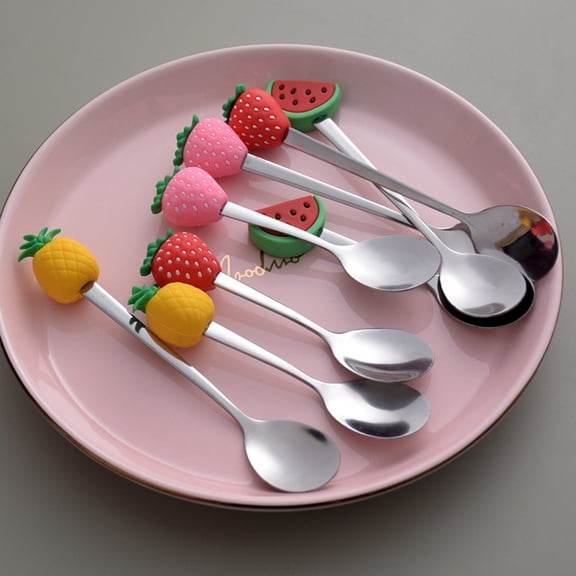 HEVIRGO 4PCS(sent 1PC) Tea Spoon Adorable Convenient Fruit Shaped Mini Cartoon Ice Cream Scoop for Restaurants