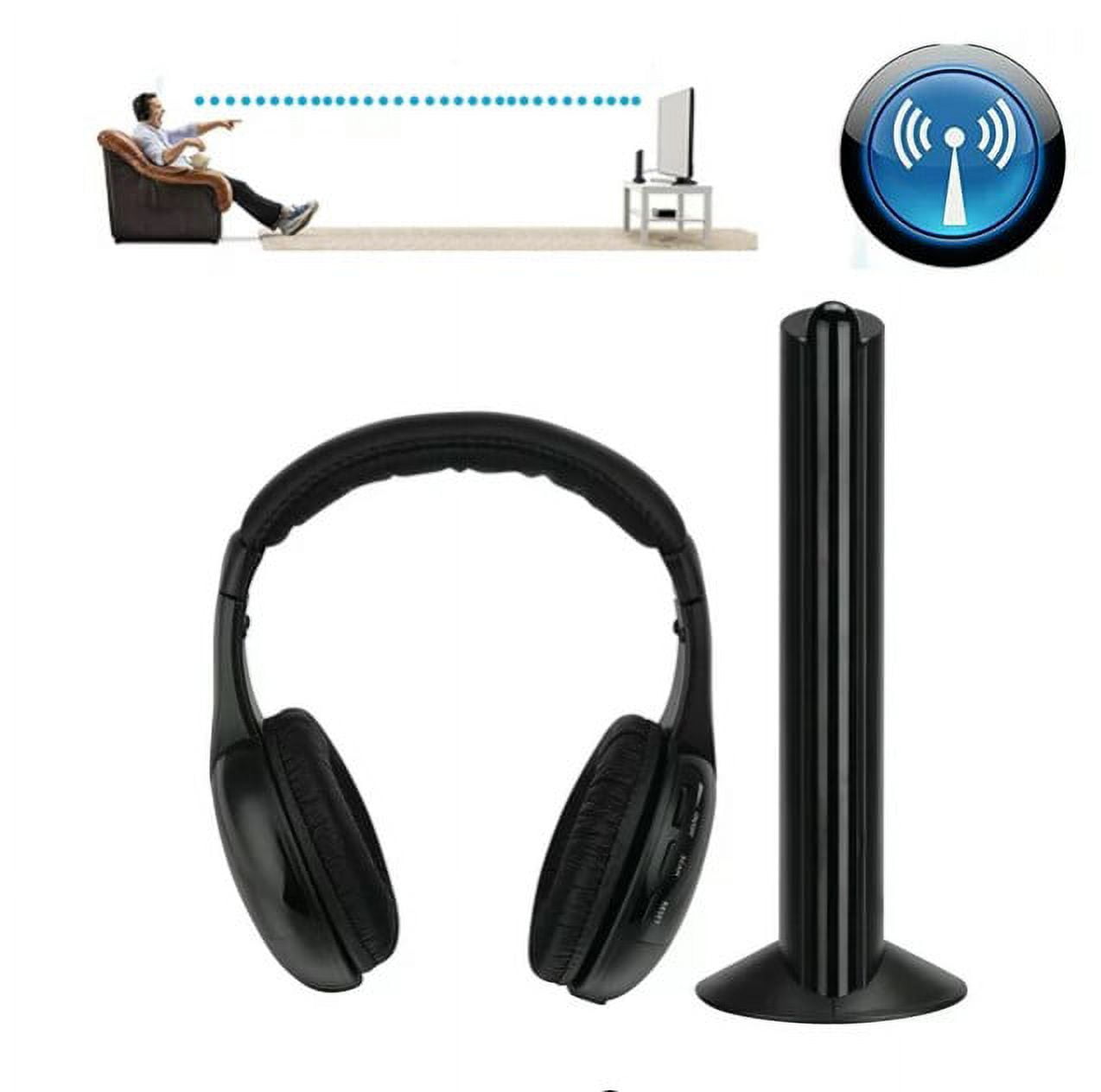 HEVIRGO 5 in 1 Hi-Fi Wireless Headphones with FM Transmitter for TV Watching, FM Radio Headsets 100ft Range for TV DVD MP3 CD MP4 PC