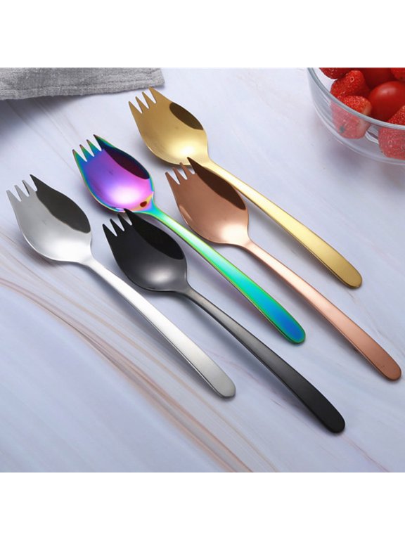 5Pcs 2 in 1 Stainless Steel Spork Salad Noodles Fork Spoon Travel Picnic Tableware