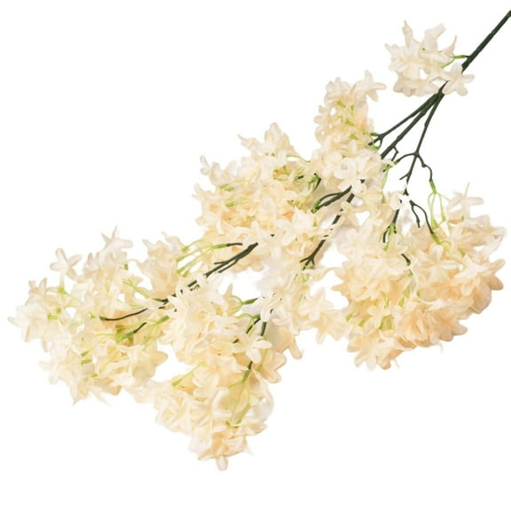 HEVIRGO 7 Bunch Simulation Flower Realistic Faux Silk Artificial Cross Cherry Blossom Home Desktop Decoration for Household,Champagne