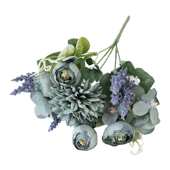 HEVIRGO 7PCS Artificial Flower Fadeless Not Wither No Watering Nordic Style Easy Care Artificial Rose Hand Bouquet for Wedding,Blue